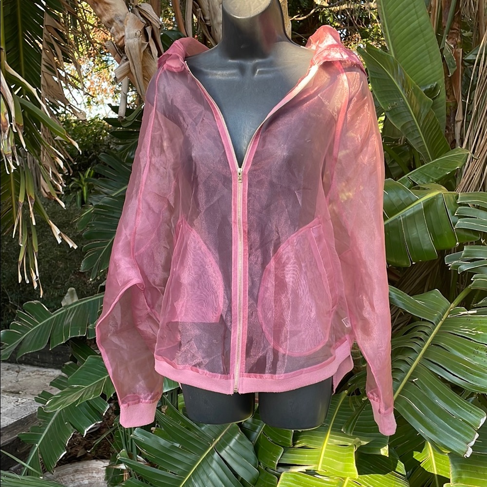 Sheer Pink organza bomber jacket by Matagrano